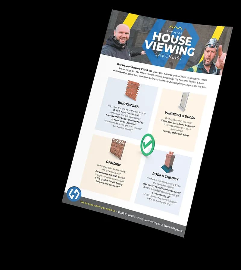 The cover of the HYPE Building house viewing checklist PDF.
