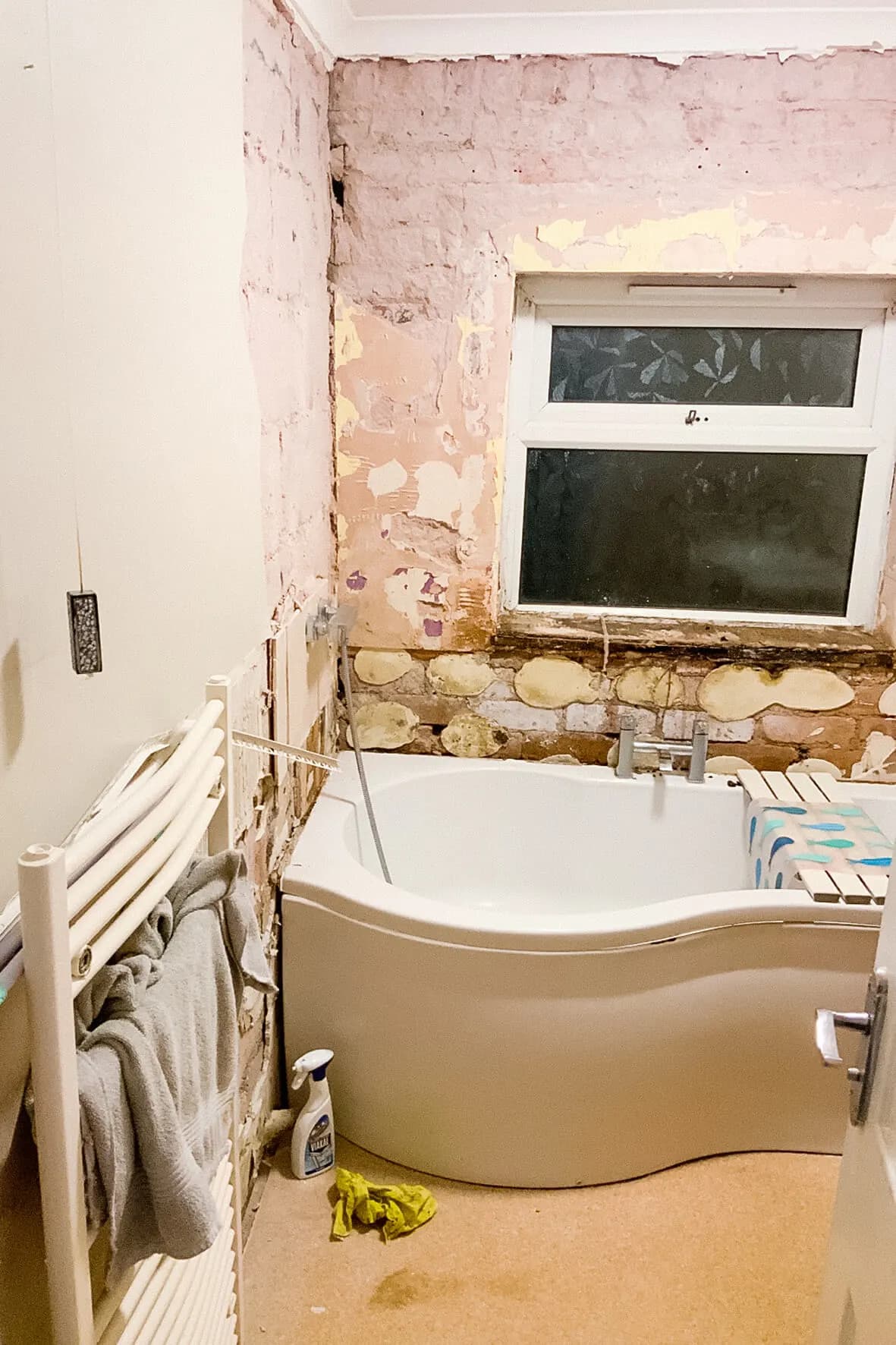 Before · tiles removed, no cladding installed