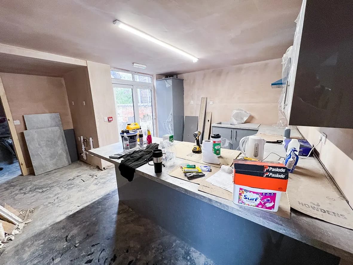75% · kitchen units installed