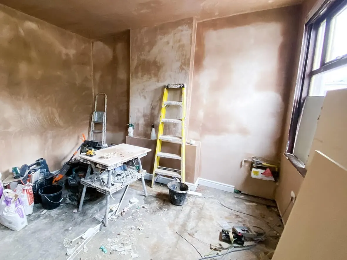 75% · freshly plastered walls drying out