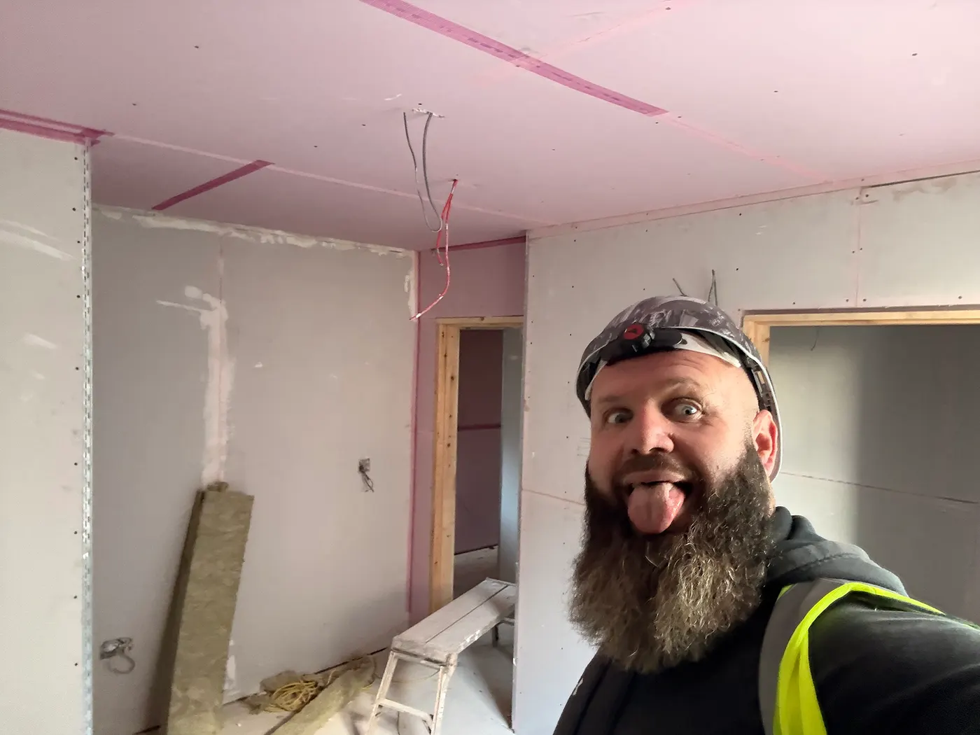 Mid-build · ceiling works