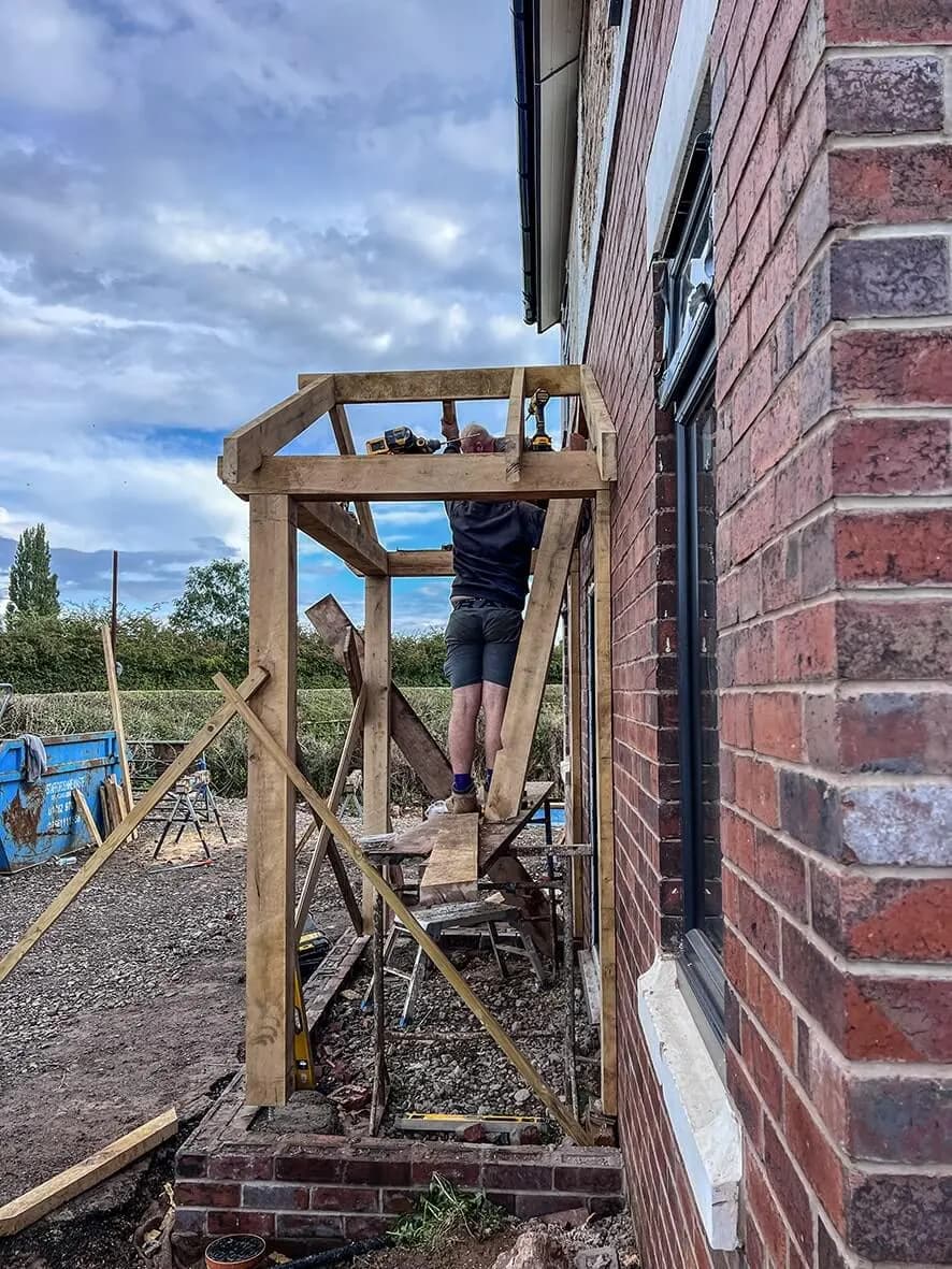 Oak porch · frame in place