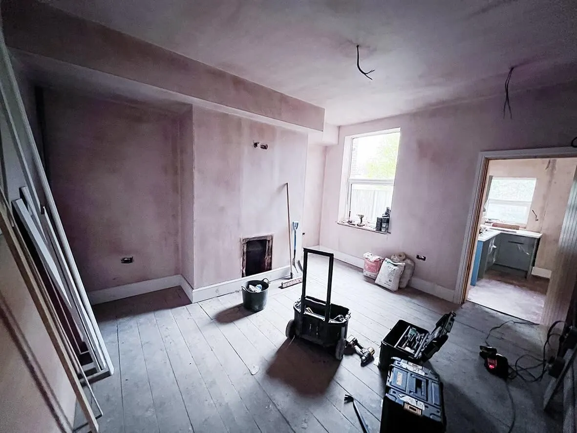Mid-build · kitchen fitted