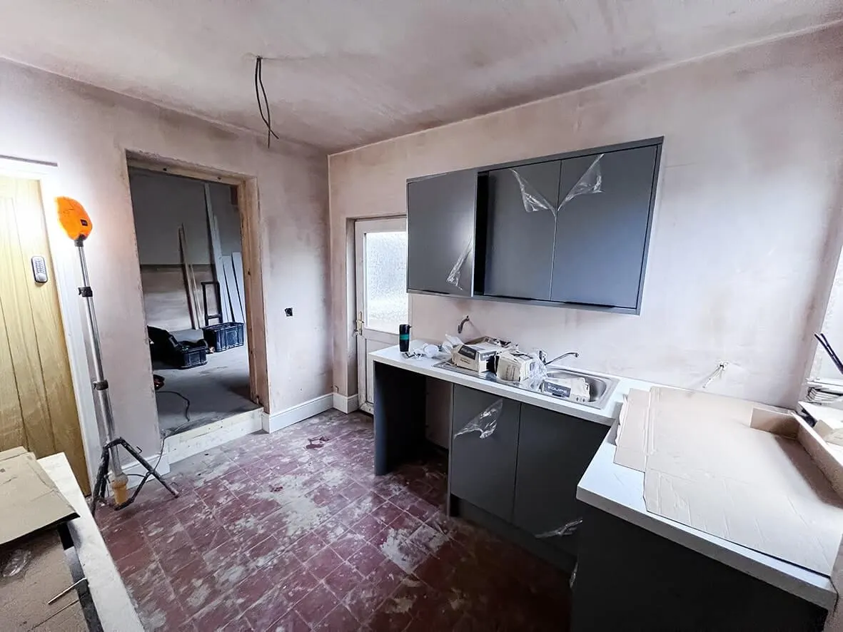 Mid-build · bathroom rough-in