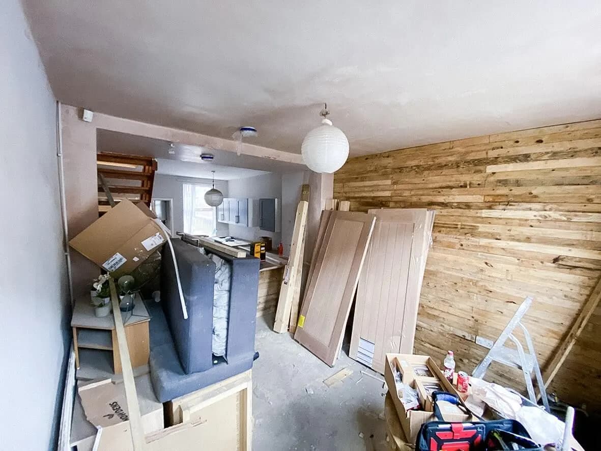 Mid-build · kitchen relocated