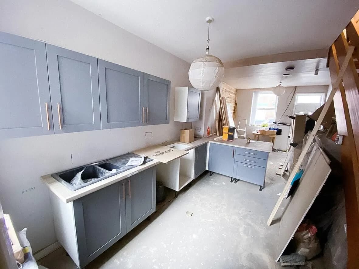 Mid-build · airing cupboard becoming integrated wardrobe