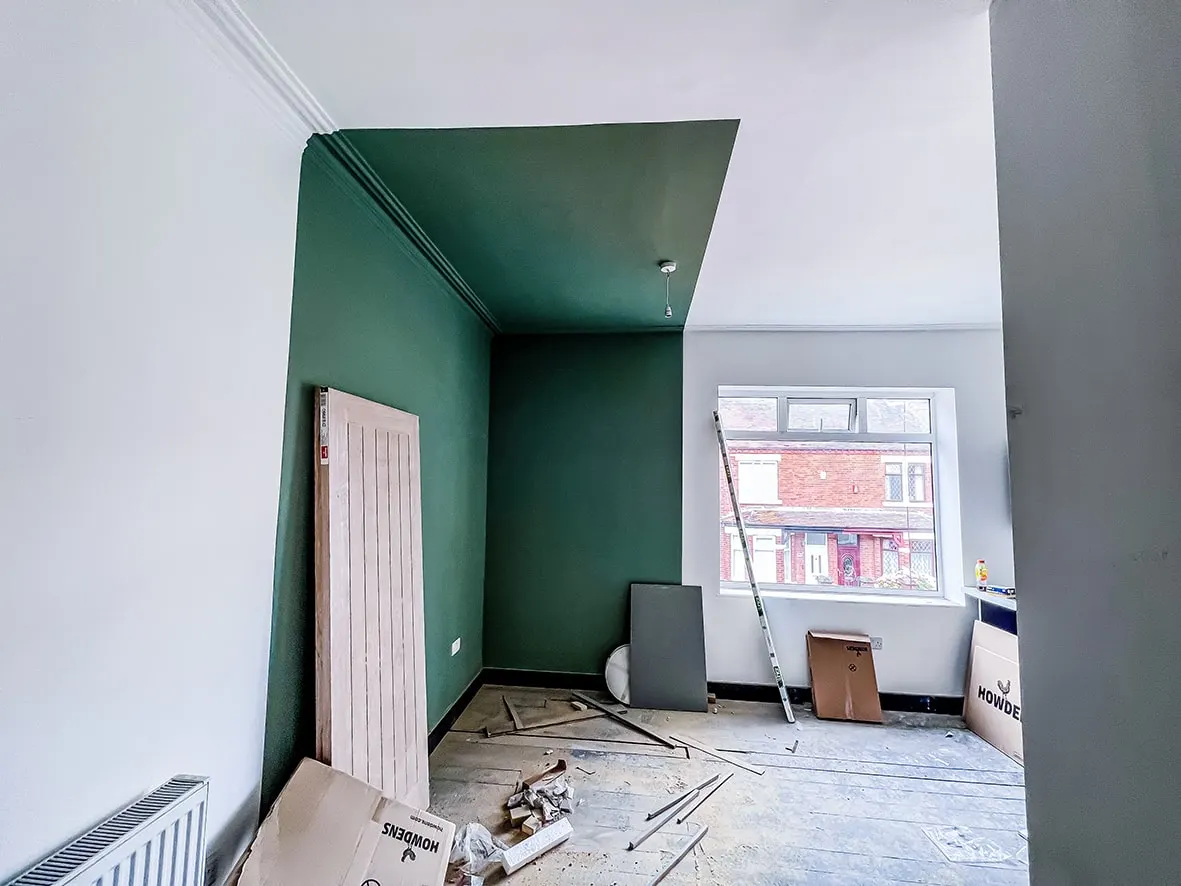 90% · plaster + tape-jointing finish