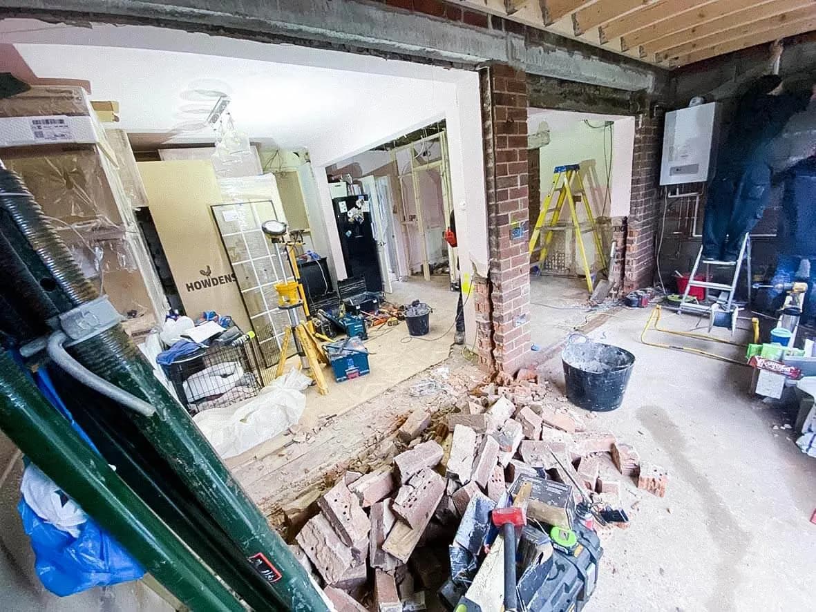 75% · under-stairs WC framing