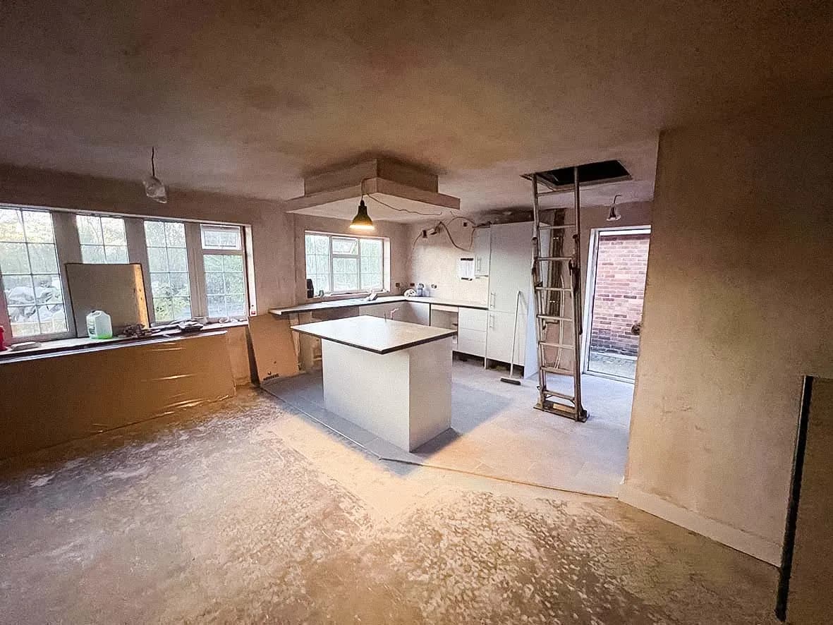 Mid-build · replastered open space