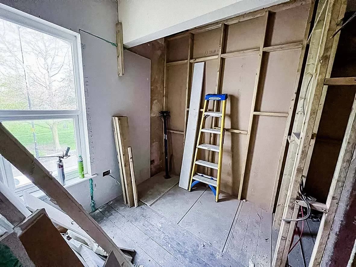 Mid-build · communal lounge progressing