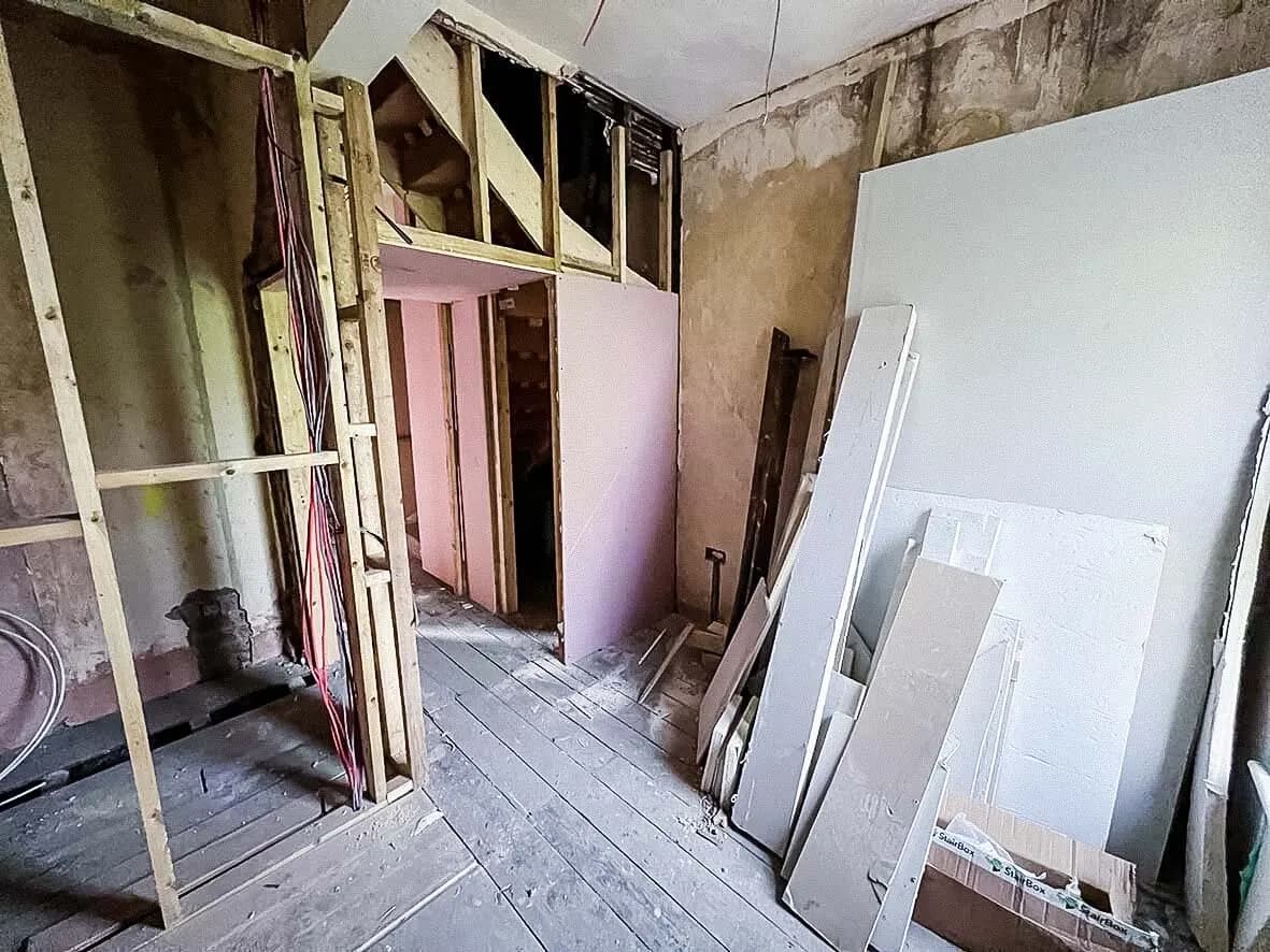 Mid-build · corridor finishing