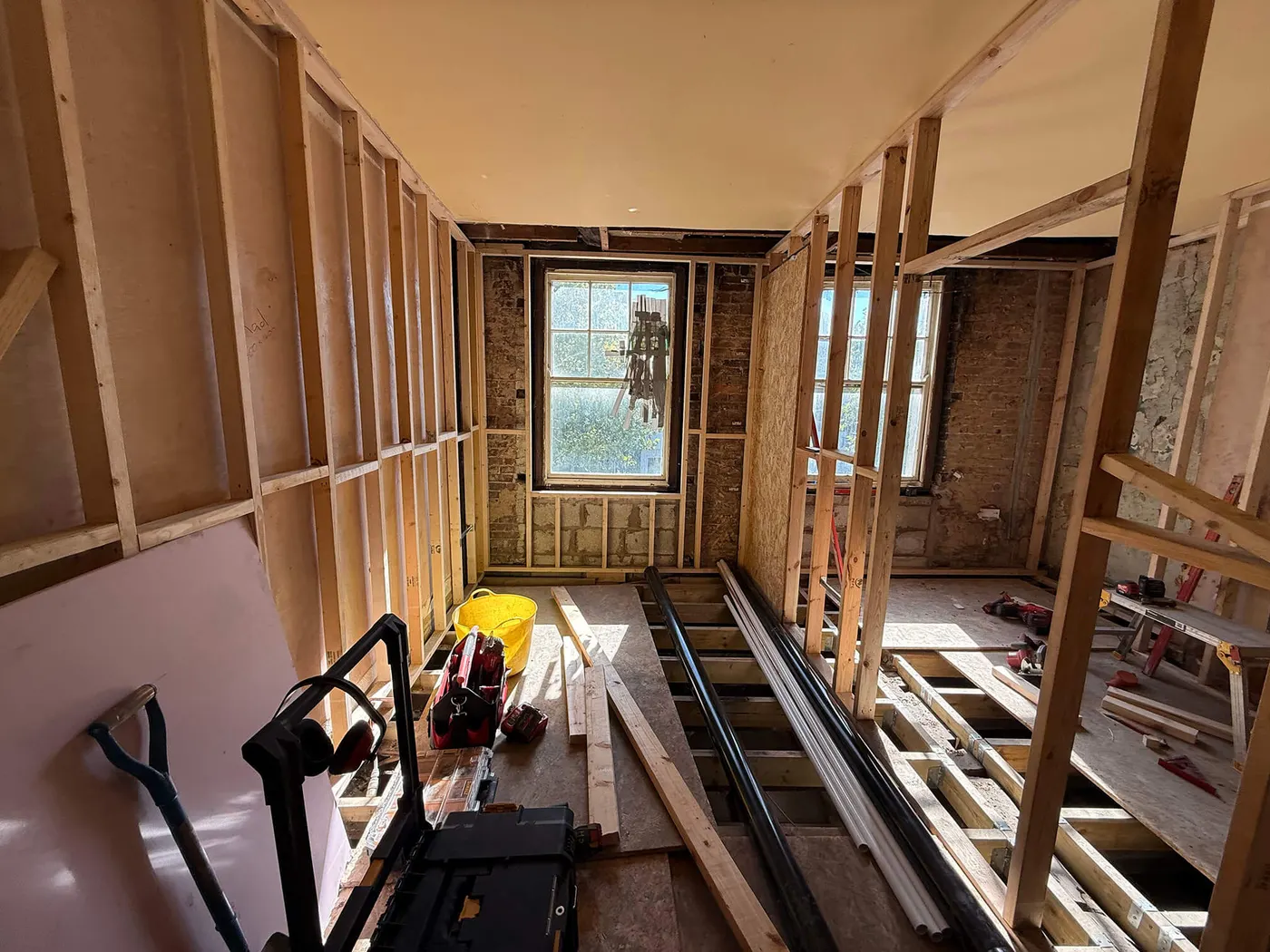 Mid-build · first fix electrical