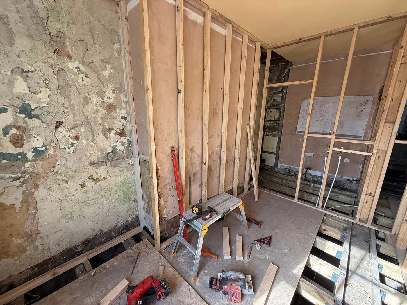 Mid-build · bathroom rough-in
